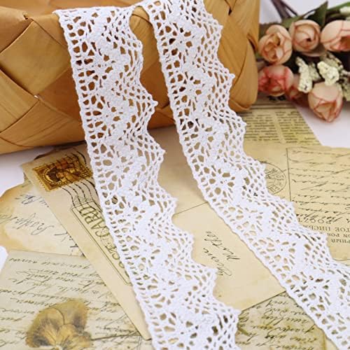 White Lace Ribbon 10 Yards Crochet Lace Trim Cotton Sewing for Crafts, Gift Package Wrapping, Bridal Wedding Decoration, Scrapbooking Supplies