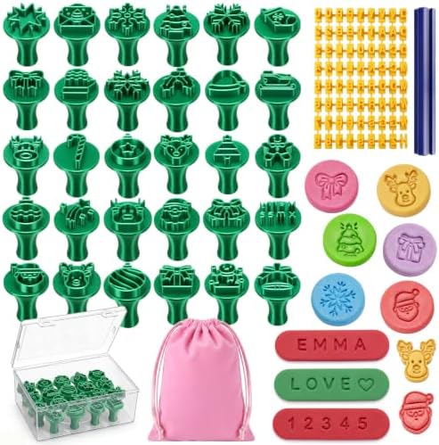 30 Pcs Christmas Pattern Clay Modeling Stamp Set with 72-Character Letter Stamps and Storage Box, Christmas Pattern Stamps for Polymer/Ceramic Clay, Pottery Craft, Cookie and Jewelry Making