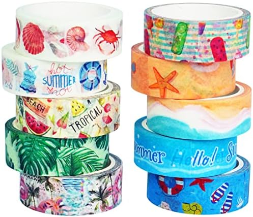 YUBBAEX 10 Rolls Four Seasons Washi Tape Set Beach Ice Cream Masking Decorative Tapes (Summer)