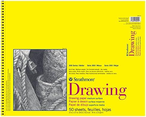 Strathmore 300 Series Drawing Paper Pad, Top Wire Bound, 14x17 inches, 25 Sheets (70lb/114g) - Artist Paper for Adults and Students - Charcoal, Colored Pencil, Ink, Pastel, Marker