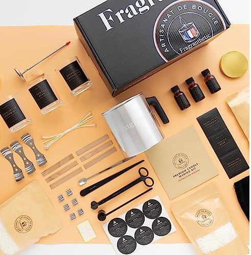 Fragranthetic Luxury Candle Making Kit for Adults | DIY Soy Candle Making Kit with Glass Jars, Wood Candle Wicks, Cotton Wicks & Candle Accessory Set