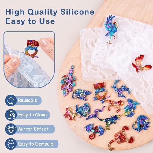 YODOYO Resin Earring Molds with Holes 3pcs Animal Shape Jewelry Resin Molds