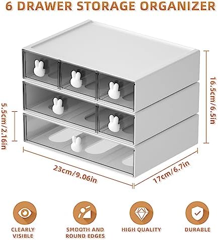Marbrasse Desk Organizer with 6 Drawers, 3 Tier Stackable Storage Drawers Plastic Makeup Storage, Office Organizers and Storage, Desk Storage Box for Office, School, Home