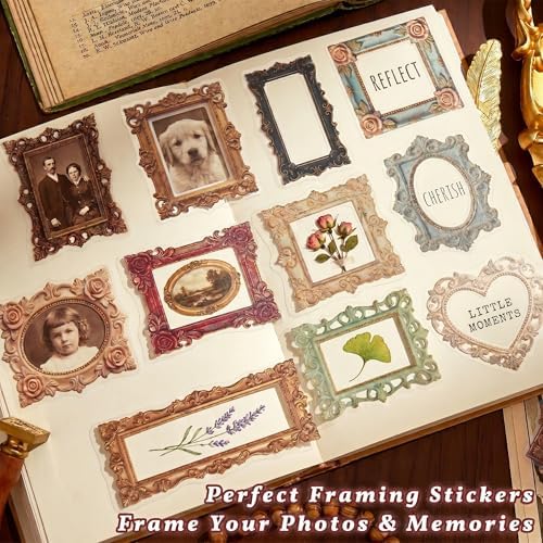 100 Pcs Vintage Frame Stickers for Journal & Scarpbook, Albums