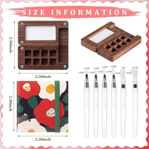Qilery Mini Portable Watercolor Palette Set Wooden Grid Paint Box Watercolor Paper Sketch Book Brush Pens with Binder Clip for Painters Artist Not Include Paint(Cat)