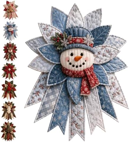 Festive Quilted Christmas Door Hanging DIY Sewing Kit, Christmas Quilted Bow DIY Kit with Fabric, Batting, Thread, Templates & Instructions, Patchwork Hanging Decor Kit for Door Wall Display (F-1)