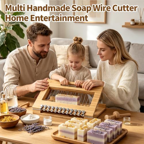 Wooden Soap Cutter,Multi Soap Cutter for Soap Making with Adjustable Stainless Steel Wires,Cuts 1-12 Uniform 1-Inch Bars with 10 Replacement Wires for Candles, Cheese, Butter, DIY Craft Supplies