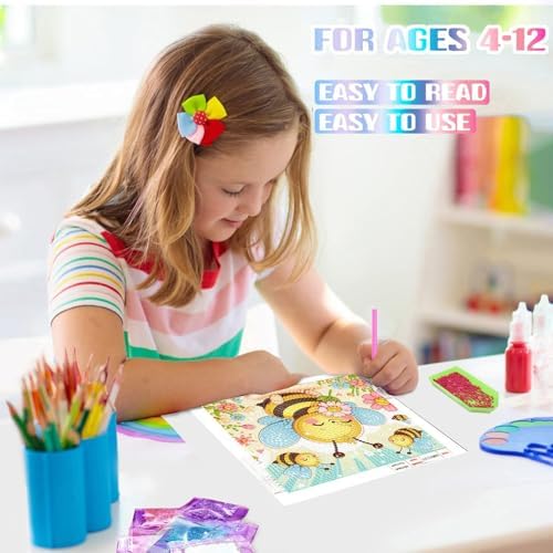 Bee Diamond Art Painting Kits for Kids with Frame Ages 4-8-12 (7x7 inch)