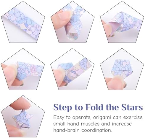 1200Pcs Colorful Origami Star Paper Strips 24 Patterns Double-sided Spring Pattern Lucky Star Paper Strips for DIY Handcrafts School Teaching