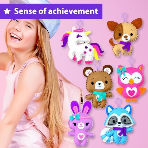 KRAFUN Unicorn Animal Sewing Keyring Kit for Kids Ages 7-12 | 6 Dolls