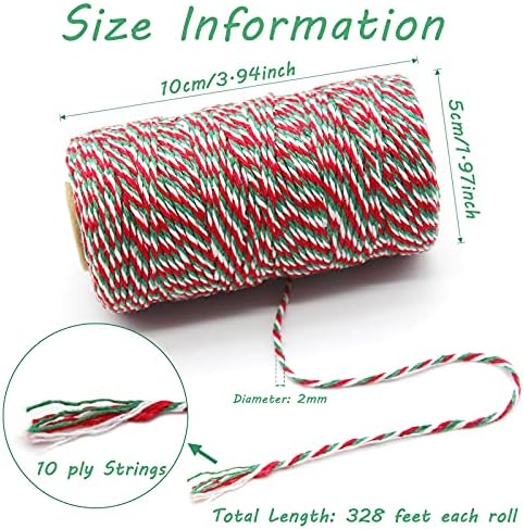 Benvo 656 Feet Cotton Cooking String 2mm Natural Jute Twine 2 Ply Rope Cord Wrapping (Red White and Red Green White)