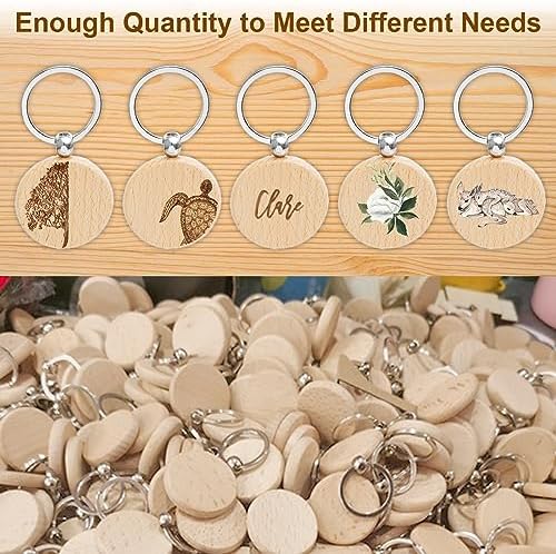 Blank Wooden Keychain Set 100 Pcs 1.5 Inch Round Key Tag