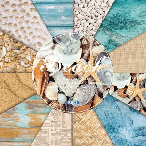 Beach Shell Scrapbooking Paper Pad , 6inch 24 Sheets Sea Aesthetic Patterned Decorative for DIY Art Crafts Collage Journals Decoupage Wrapping Folded Supplies Gift Cards Photo Album
