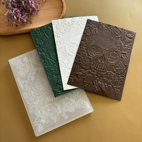 Skull Rose Butterfly 3D Embossing Folder, Gothic Floral Plastic Textured Stencil for DIY Halloween Scrapbooking Card Making Paper Crafts