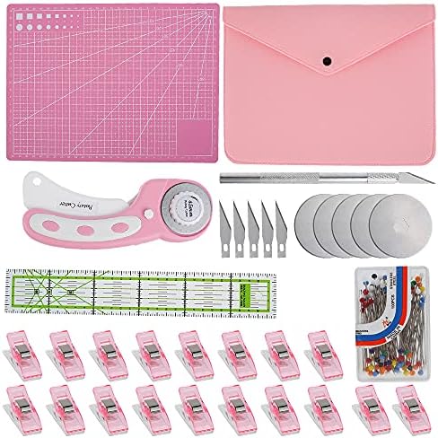 Abizarch Rotary Cutter Set - 45mm Rotary Fabric Cutter, A4 Cutting Mat, Self Healing Sewing Mats, Quilting Ruler and Fixing Clips, Craft Knife Set, Ideal for Crafting, Sewing, Patchworking