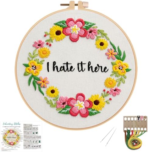 Nuberlic Floral Embroidery Kit for Beginners,Funny Embroidery Practice Kit