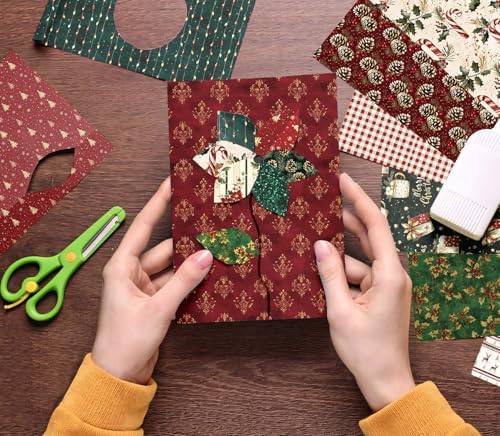 6-in Christmas Scrapbook Paper Pad, 24 Sheets Double Sided Red Green Pattern Decorative Decoupage for Junk Journals DIY Cards Making Folded Materials Photo Album Gift Wrapping Crafts