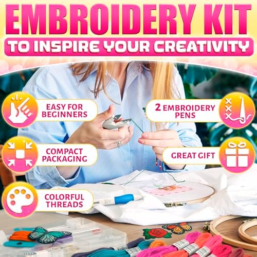 137-Piece Embroidery Kit for Beginners with 100-Color Floss