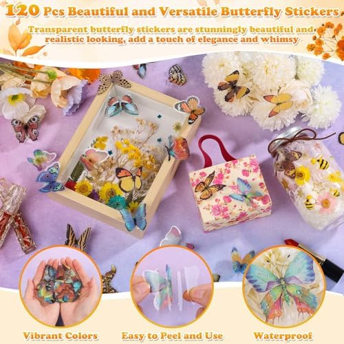 361 Pcs Fall Dried Pressed Flowers Butterfly Stickers for Resin Crafts