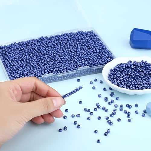 ZHIYUXI 3000Pcs 4mm Dark Blue Glass Seed Beads for Jewelry Making