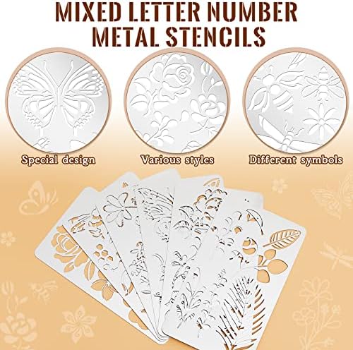 Lewtemi 6 Pcs Metal Wood Burning Stencils, Plant Style Letters Numbers