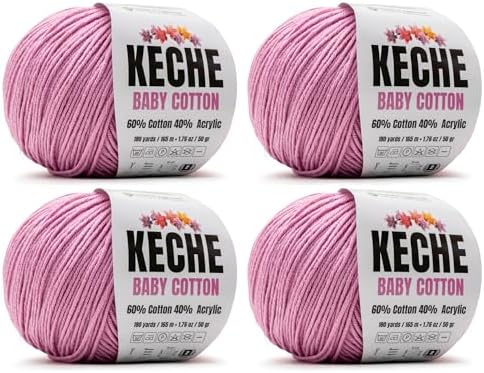 Keche Baby Cotton, 60% Cotton 40% Acrylic Yarn, Soft Cotton Yarn for Crochet and Knitting, Amigurumi Yarn 4 Skeins/Balls [1.76 Oz (50g) / 180 Yrds (165m)] x 4 - Lavender
