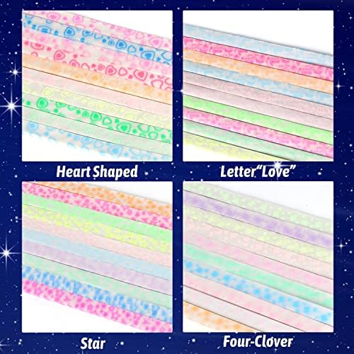 CCINEE 840 Sheet Luminous Origami Star Paper Strips, Glow in the Dark DIY Handmade Crafts Origami Lucky Star Paper, 4 Styles 40 Colors