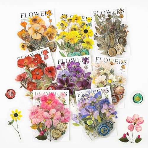 Dizdkizd 320Pcs Realistic Transparent Flower & Wax Seal Stickers - Easy Peel Clear Botanical Decals for Scrapbooking, Wedding Invitations & Resin Art Crafting - Reusable Box for Journalers