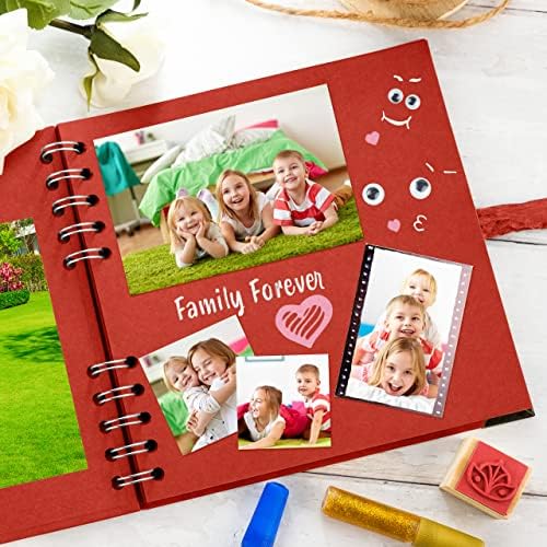 Bstorify Square Scrapbook Photo Albums 7 x 7 Inch Red Thick Paper, Hardcover, Metal Corners, Ribbon Closure - Ideal for Your Scrapbooking Albums, Art & Craft Projects | Hardcover with Thick 200 GSM Kraft Paper, Ideal for Your Scrapbooking Albums, Art &...