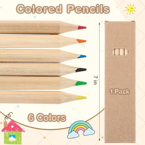 Ctosree 1 Pack Mini Colored Pencil Bulk 6 Per Box, Natural Wood, 7''
