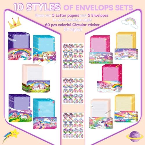 TaoBary 160 Pcs Unicorn Stationary Letter and Envelopes Set