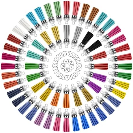 Tassels for Jewelry Making 150 Pieces Multicolor Leather Tassels Bulk 38mm Silver Cap Keychain Charms with 50pcs Jump Rings for DIY Jewelry Keychain Blanks Bracelet Crafting Supplies