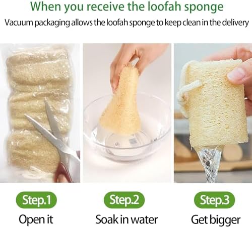Natural Loofah Sponge, Organic Luffa Exfoliating Body Scrubber, 6 Pack