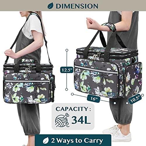 PAVILIA Knitting Yarn Storage Bag Crochet Knitter Organizer, Floral Grey