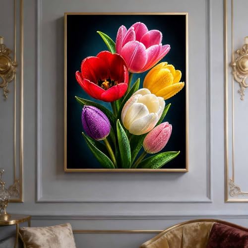 Tulips Diamond Art Kits for Adults,Colorful Flower Bouquet Diamond Painting