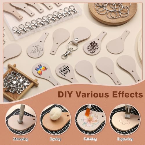 20 Pcs Leather Keychain Blanks, Leather Key Chain Crafting Engraving Kit