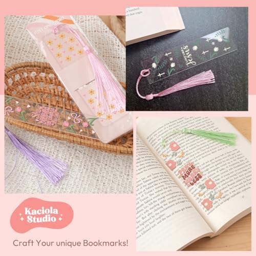 Kaciola 24PCS Acrylic Bookmark Blanks with 24PCS Faith Theme UV DTF Stickers and 4 Colors Tassels,Blank Bookmarks UV DTF Transfers Stickers for DIY Crafts Hanging Tag Gift Bookmarks DIY