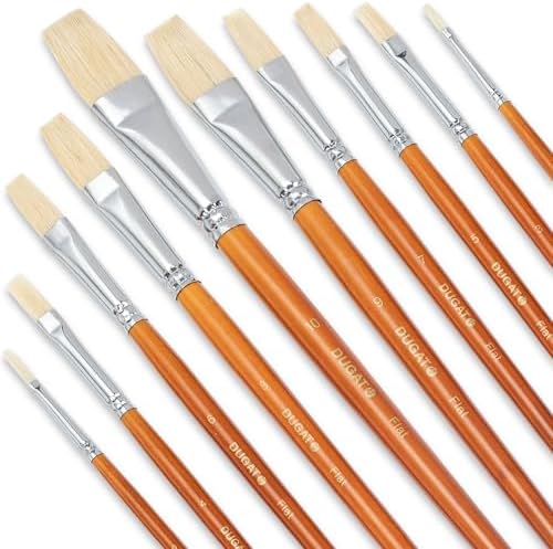 DUGATO Hog Hair Flat Paint Brush Set, 10-Piece Short Handle Brushes