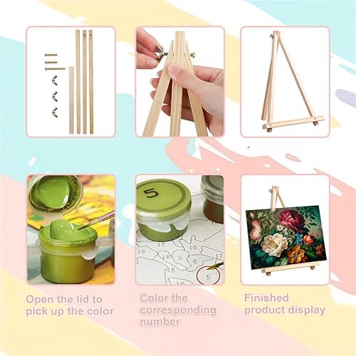 Peony Paint by Numbers for Adults with Framed Canvas - with Wooden Easel