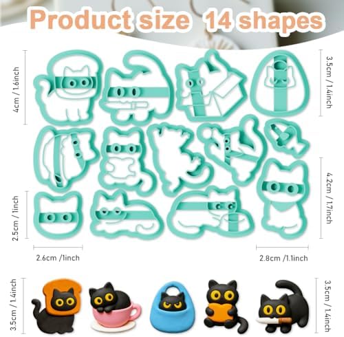 14Pcs Cat Polymer Clay Cutters Set Clay Earrings Cutters for Adults Polymer Jewelry Cutter with Earrings Accessories DIY Craft Supplies