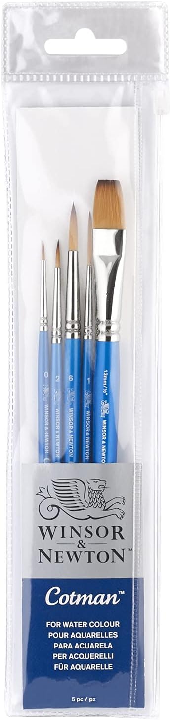 Winsor & Newton Cotman Brush Set, 5-Piece, Round, Rigger & One Stroke