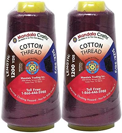 Mandala Crafts Burgundy Mercerized Cotton Thread Cones for Sewing Quilting