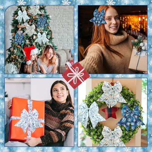 HunnmingRe 20 Pcs 10''x10'' Blue Winter Quilting Fabric Square Woodland Christmas Quiltted Fabric Bundle Snowy Day Snowflake Snowman Precuts Printed Patchwork Supplies for Xmas DIY Sewing Craft