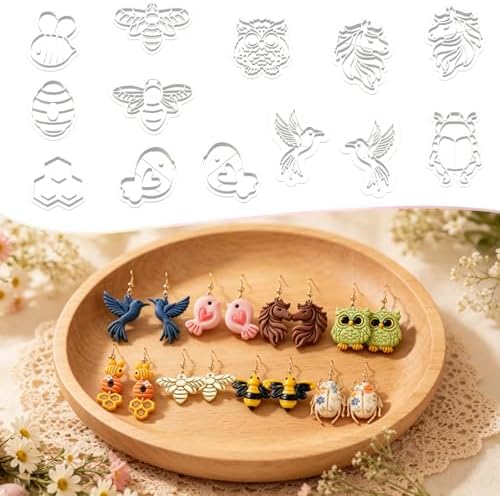 13 Pcs Easter & Animal Polymer Clay Cutters Set - Chicken, Bee & Owl Imprint Cutters for Polymer Clay Jewelry Making, Fit Gift for Animal Lovers, Friends, Sisters & Wives