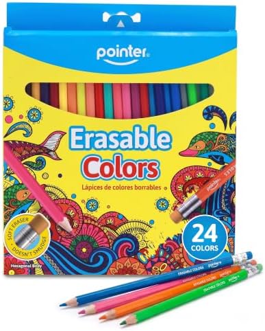 Pointer Erasable Colored Hexagonal Shape Pencils for School Art - 24Pack
