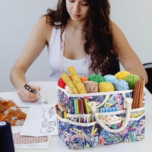 Craft Organizer Tote Bag with Multiple Pockets,Scrapbooking Art Storage
