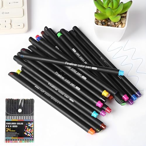 Journal Stencils 35 Pcs Set, Journal Planner Colored Pens 24 Pcs Set, Reusable Plastic Templates for Planners, Calendars, Notebooks, Daily Weekly Monthly Layouts, Letters, Numbers, Decorative Designs