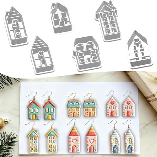 6 Pcs Cute House Polymer Clay Cutters Set - Charming Home Shapes Clay Cutters for Polymer Clay Jewelry Making, Perfect Housewarming Gift