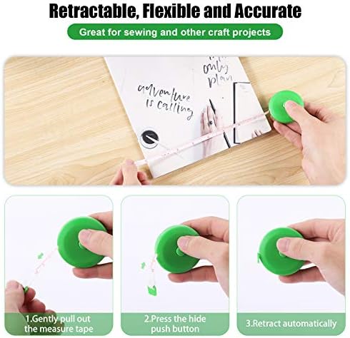Measuring Tape Retractable, 60 Inch Soft Fabric Tape Measure for Body, Push Button Sewing Measurement Tape for Cloth Waist(3 Pack/Green Black Blue)