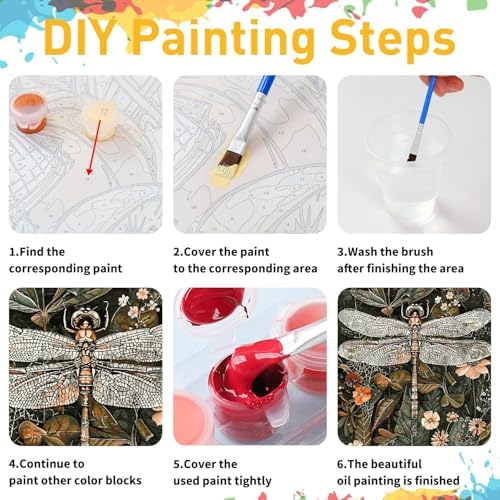 GOUOYANA 3 Dragonfly Insect Paint By Numbers Kit for Adults Acrylic Canvas | Adult Paint by Number Kits Acrylict Canvas for Painting DIY Dragonfly Insect Paint by Numbers for Home Wall Art Gift 12X16in